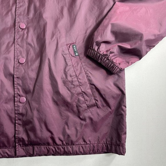 HUF Set H Coaches Jacket Mens Size Small Maroon Snap Button Windbreaker - Picture 5 of 9